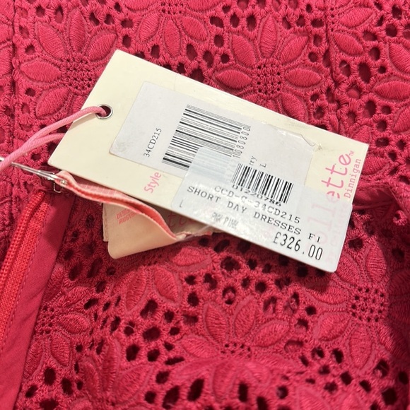 NWT. COLLETTE DINNIGAN Pink/Berry Short Day Lace Dress. Size L. - Picture 10 of 10